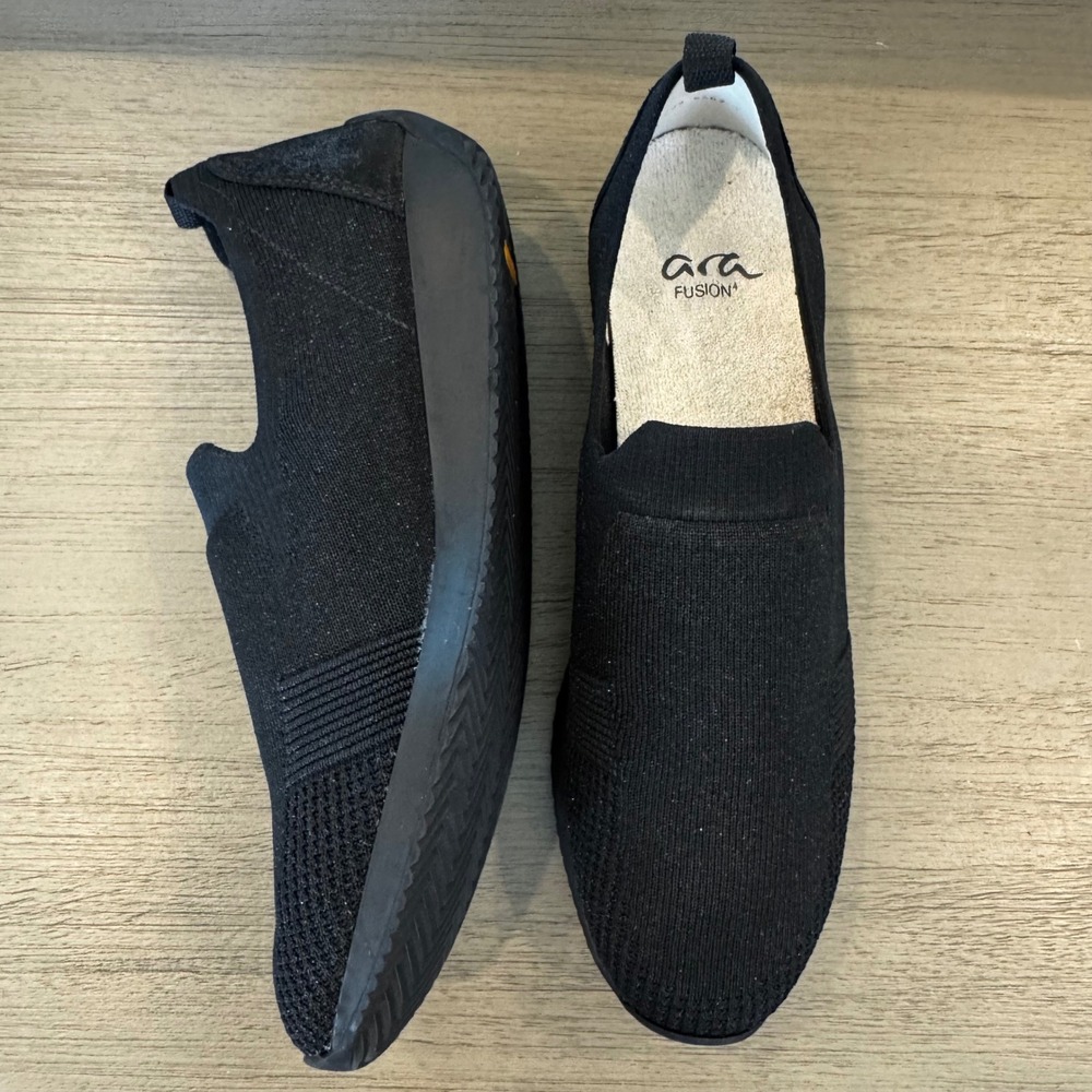 Ara Leena Fusion Women 9.5 UK6 Black Knit Slip On Comfort Sneaker Comfort Casual